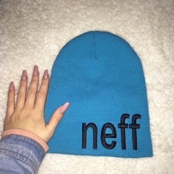 🍂Neff Bright Blue Cyan Unisex Block Letter Beanie - Picture 3 of 6